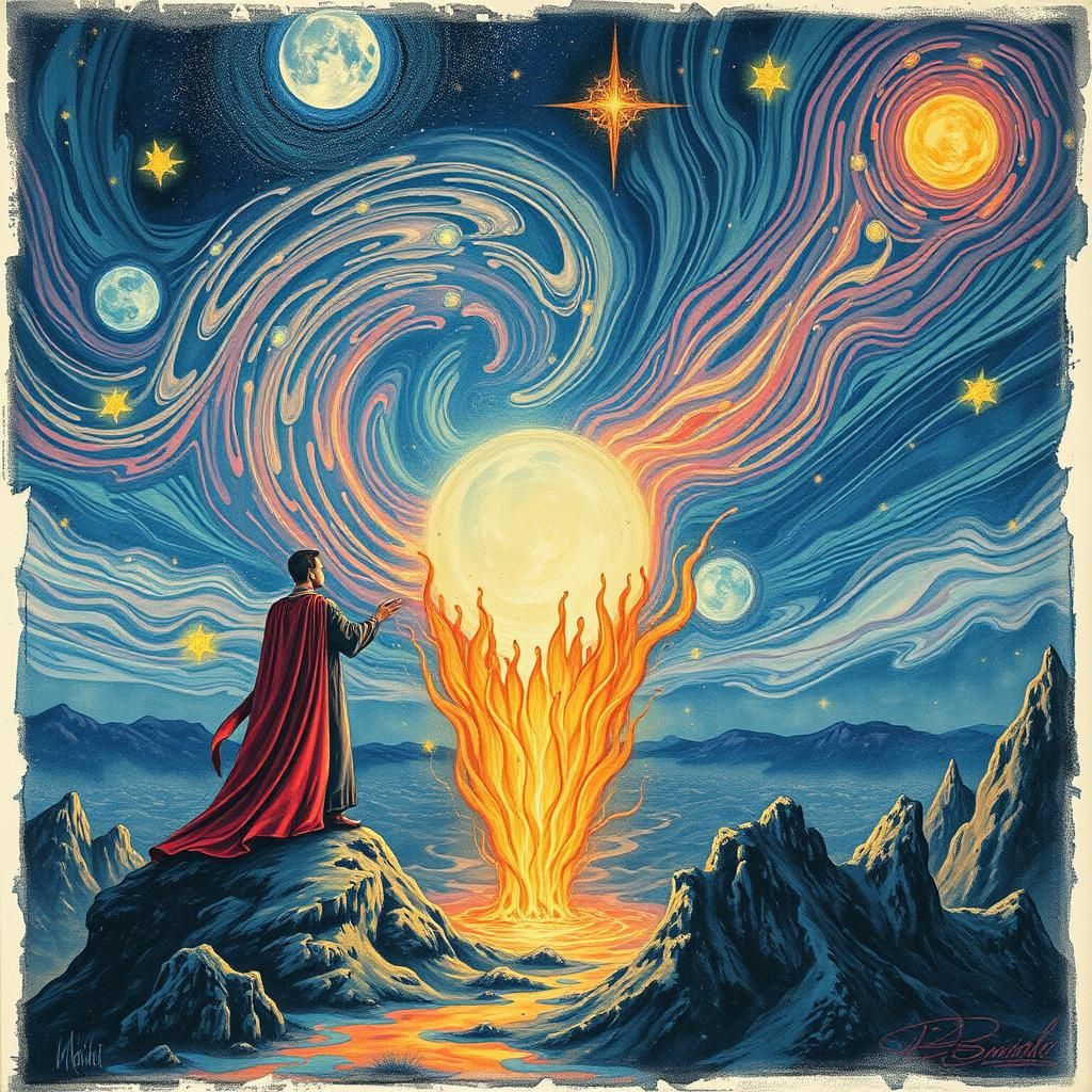 Surreal Superman Namaste with Moonshine Stars