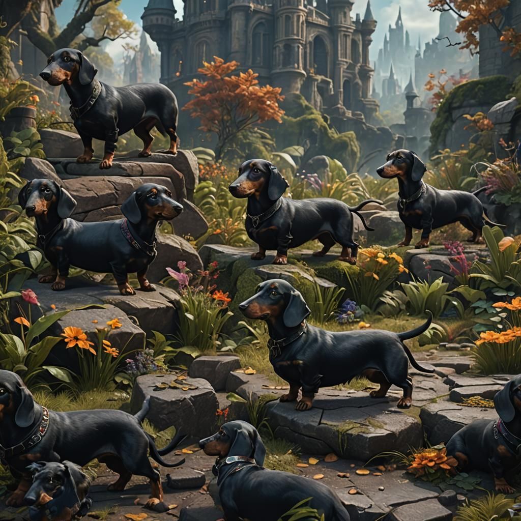 Detailed Matte Painting of Black Dachshund