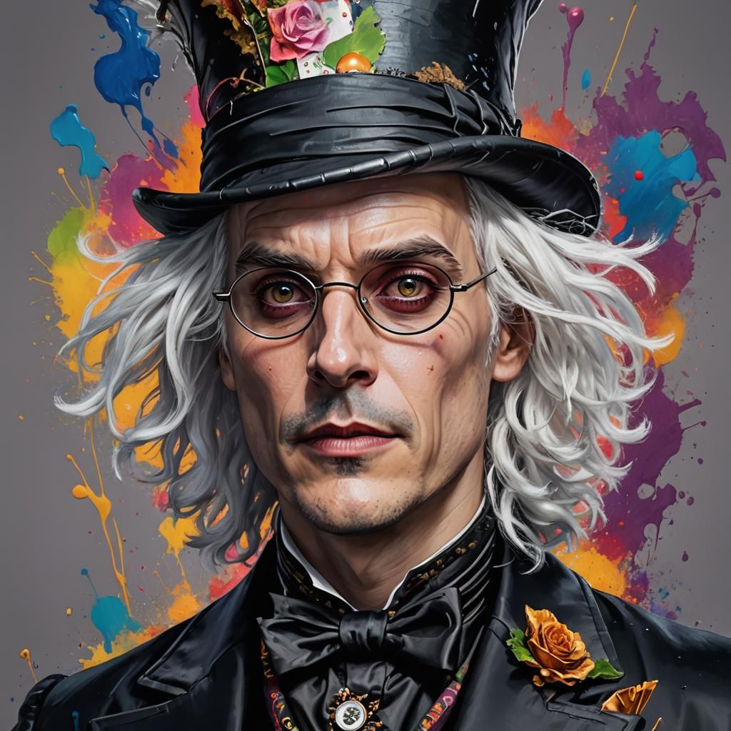 Hyperrealistic Mad Hatter Portrait with Colorful Accents