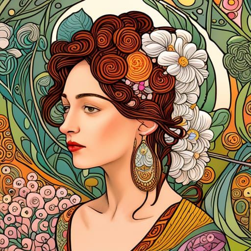 Art Nouveau Portrait in Wildflower Garden