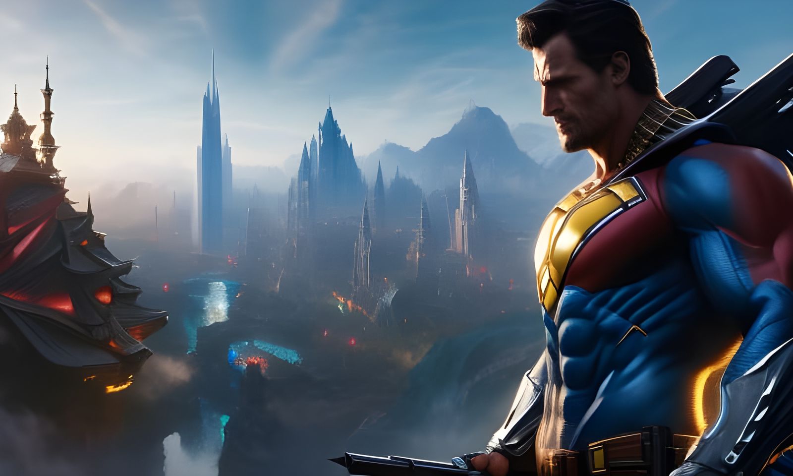 Superhero Gathering at Atlas Plaza: Digital Art