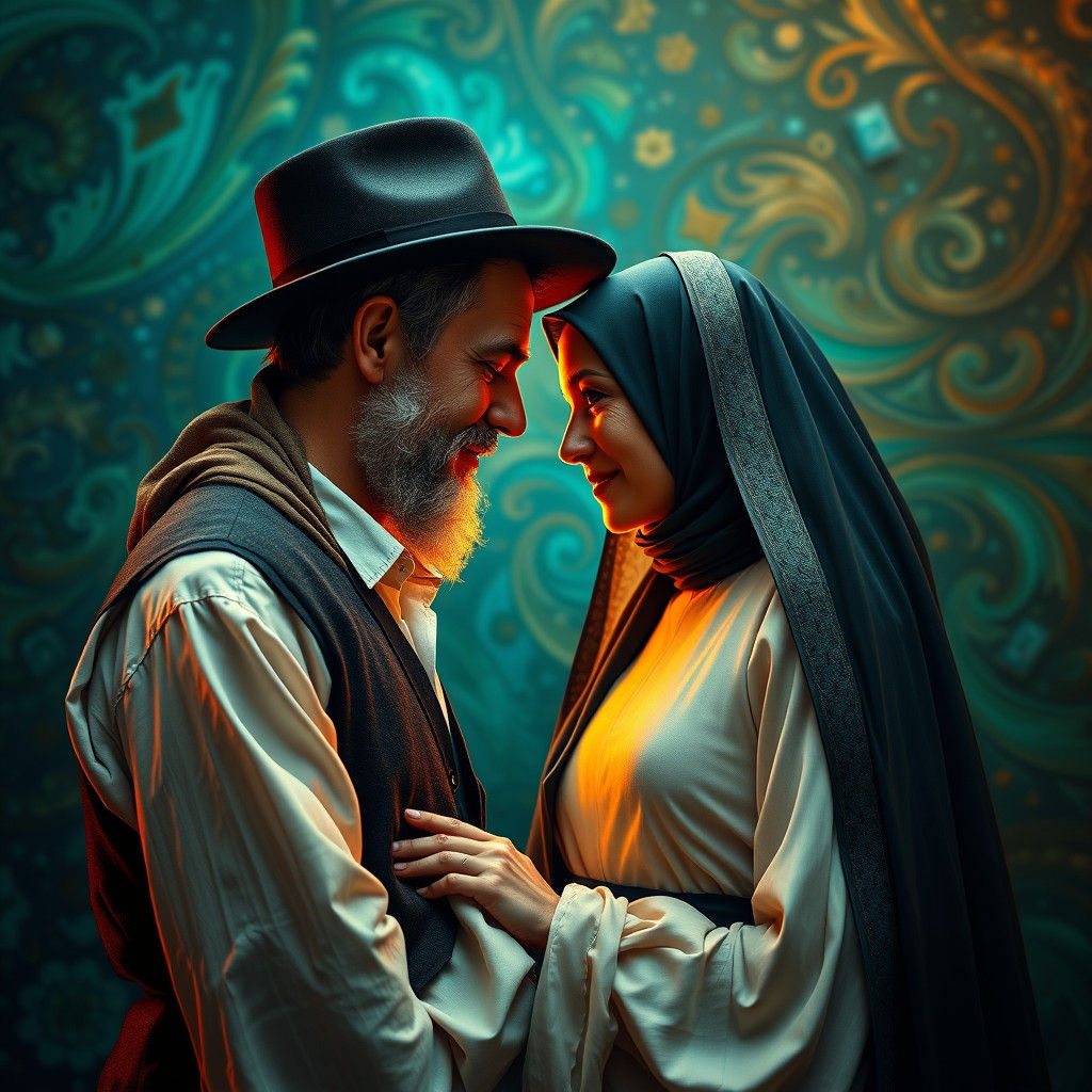 Loving Hasidic Couple in Dreamlike Matte Painting