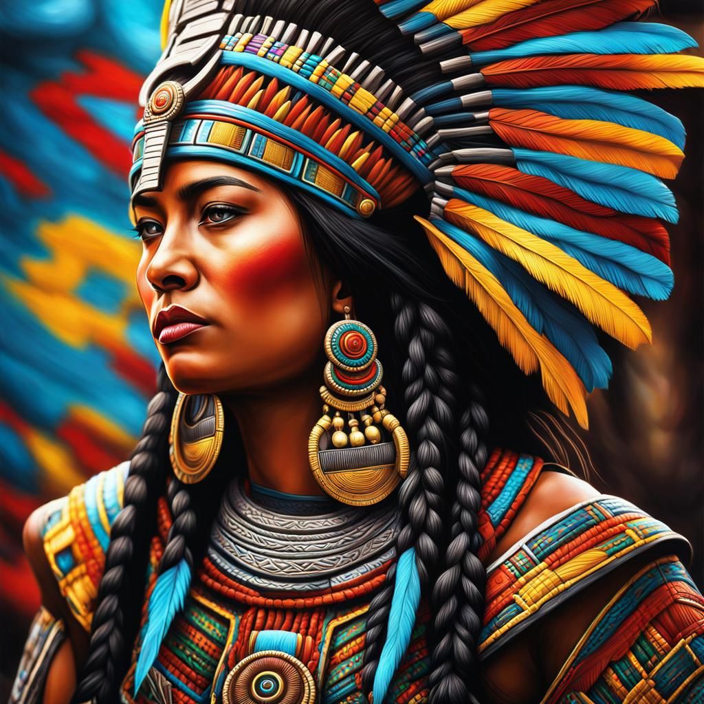 Aztec Queen of Wari: Hyperrealistic Graffiti Art