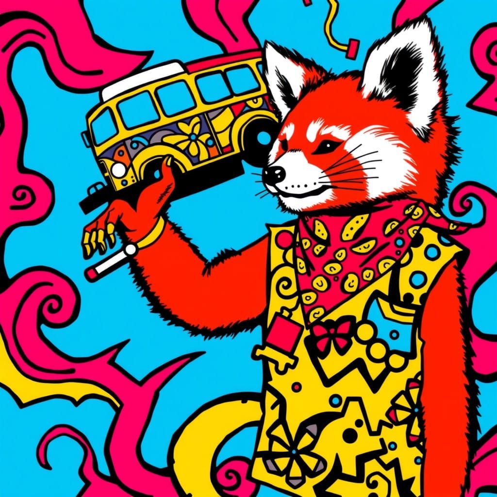 Psychedelic Red Panda in Funk Art Style