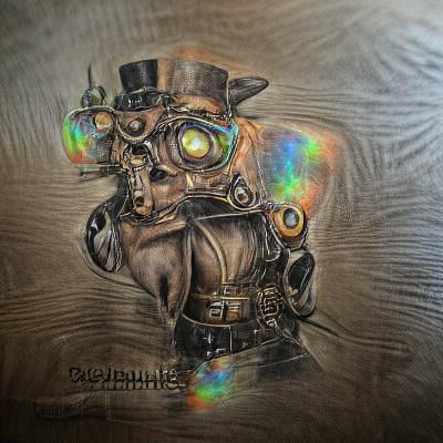 Holographic Steampunk Charcoal Drawing