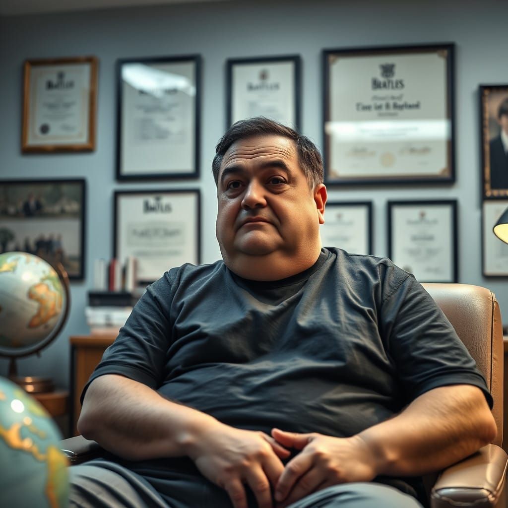 A Global Citizen Reflects in His Study, Surrounded by Intern...