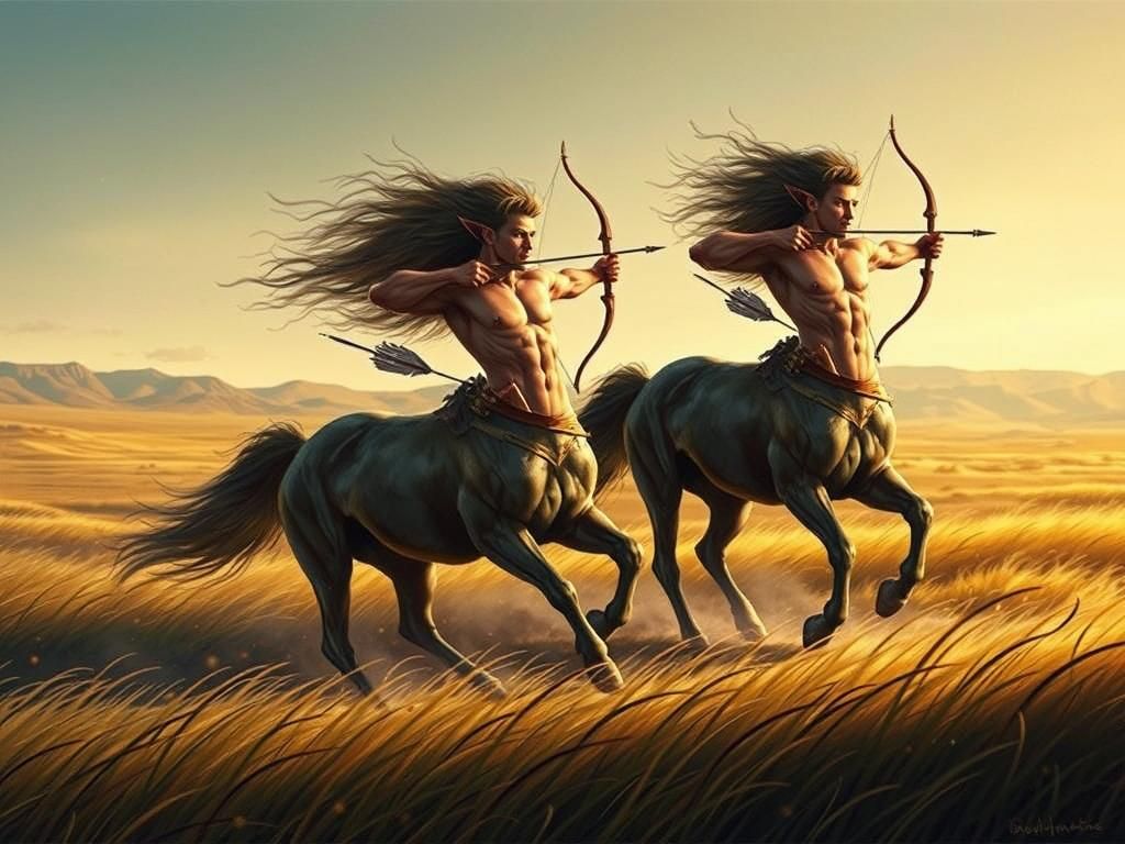 Centaurs Hunting on the Prairie in Epic Fantasy Style