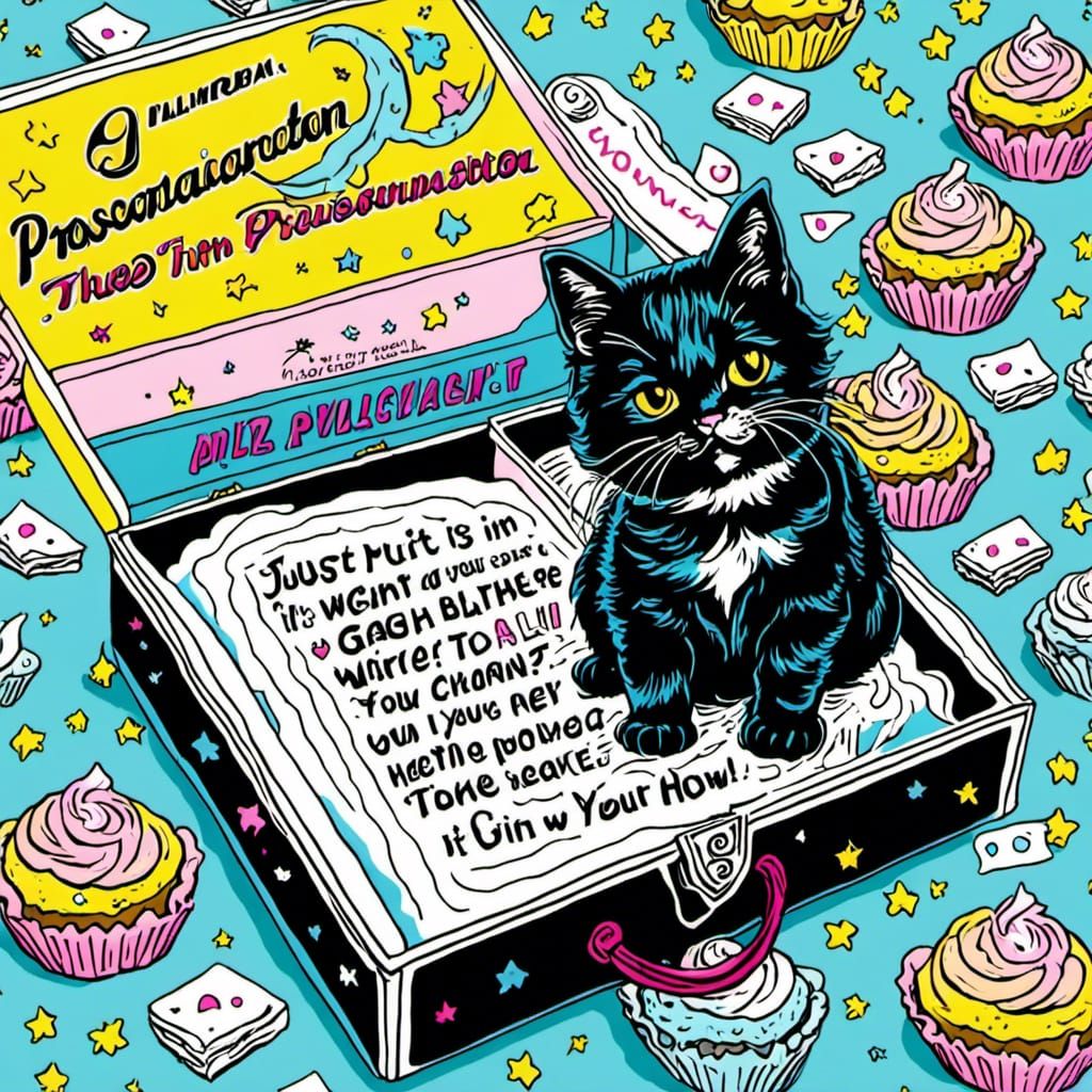 Neon Cat in Cupcake Box: Eighties Style