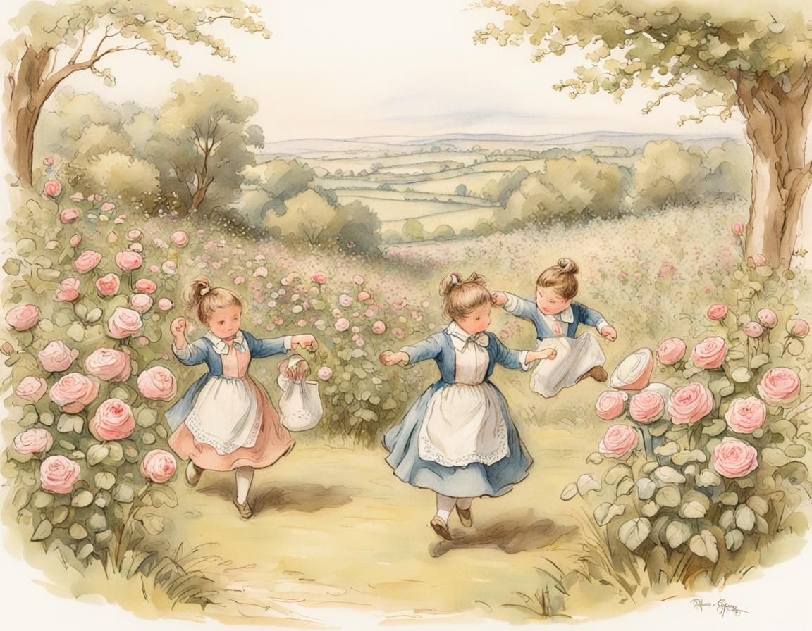 Children Dancing: A Beatrix Potter Style Illustration