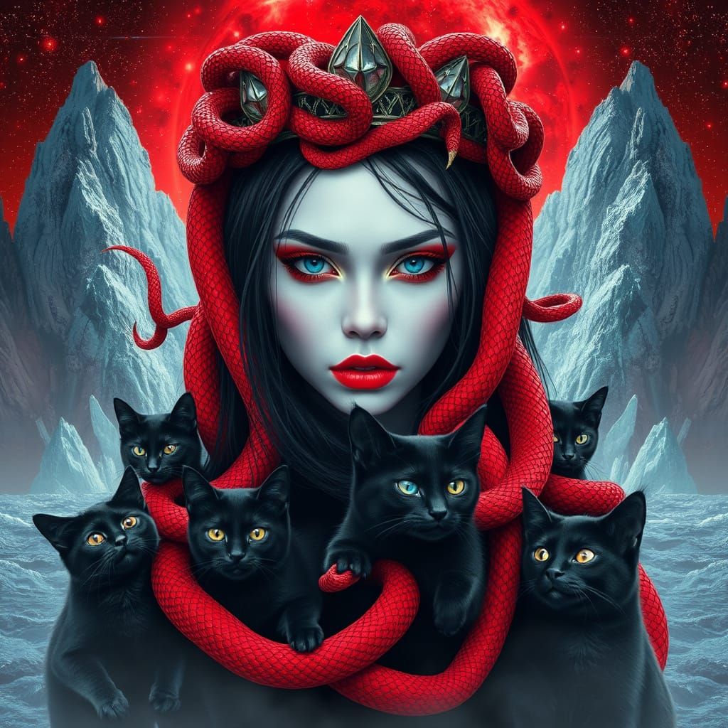 Lilac Woman with Snake Crown in Astral Realm