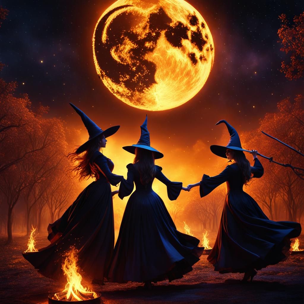 Witches Dancing Under the Moon: Fantasy Art