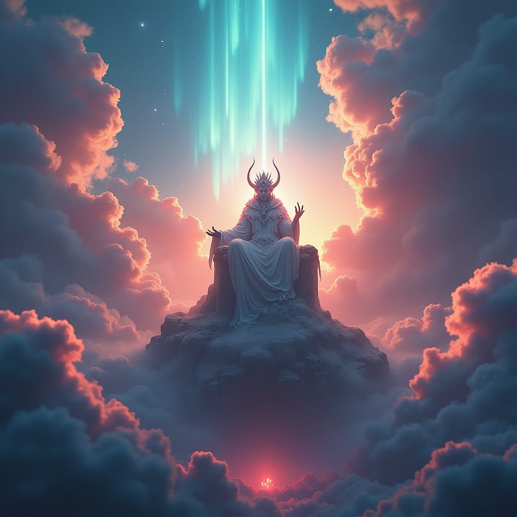 Majestic Deity Enthroned in Aurora, Matte Painting