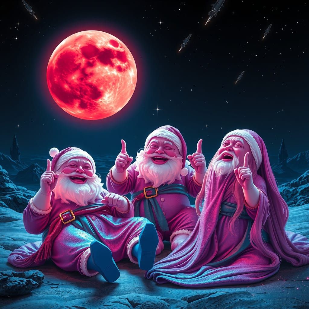 Crystalline Santa Figures in Lunar Whimsy