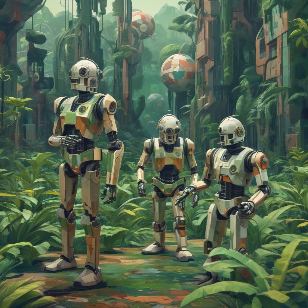 Droids Landing: A Cubist Art Deco Vision