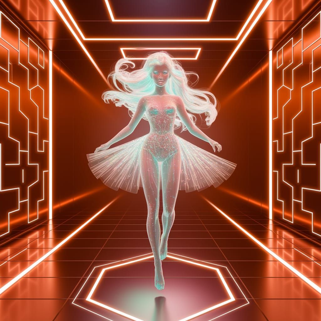 Ethereal Digital Holographic Dream Girl in Electric Room