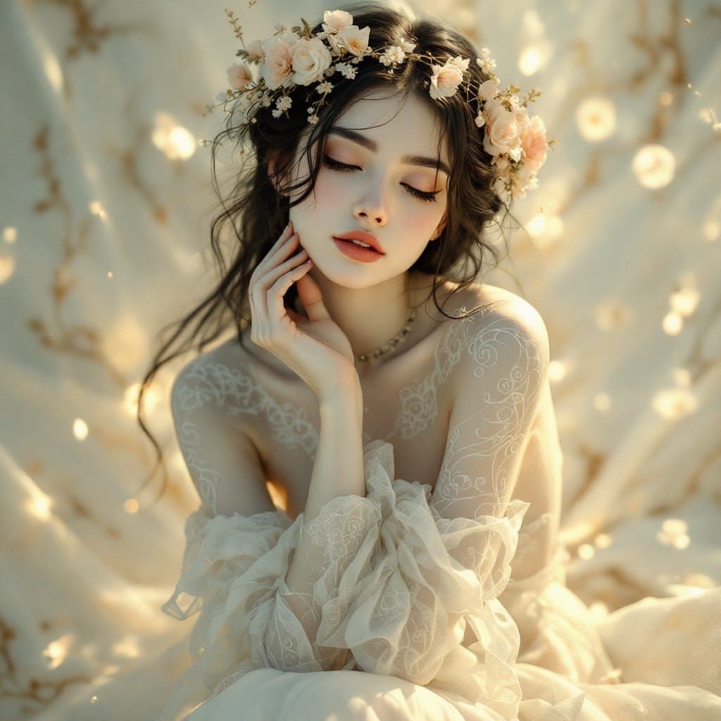 Ethereal Porcelain Beauty in Art Nouveau Style