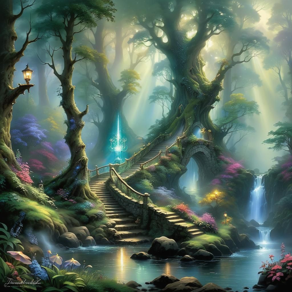 Elven Warrior in Magical Forest with Glowing Sword