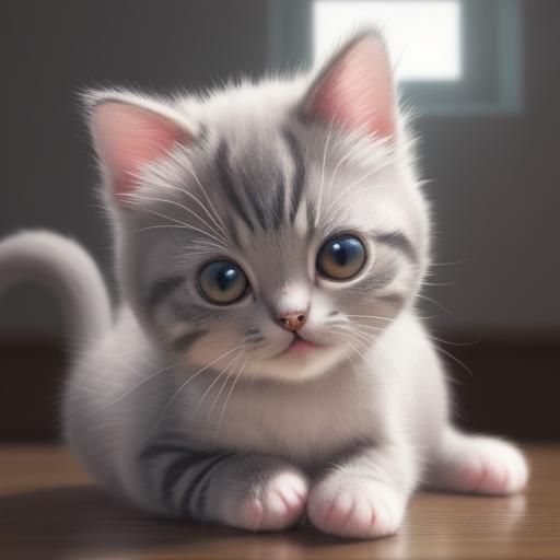 Kawaii Kitty in Anime Style, Dynamic Lighting