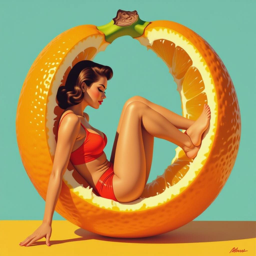 Pop Art Orange Peel Portrait with Woman