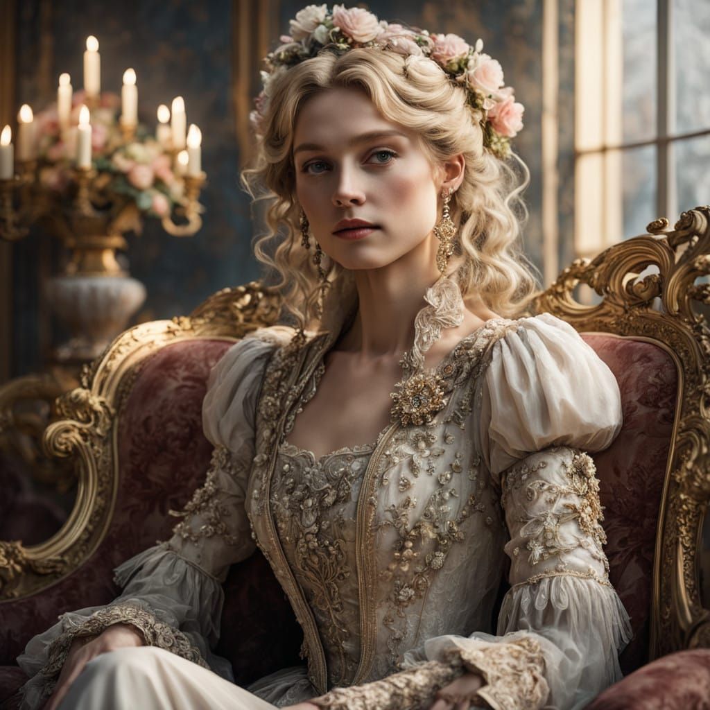 Ethereal Woman in 18th-Century Inspired Velvet Fantasy