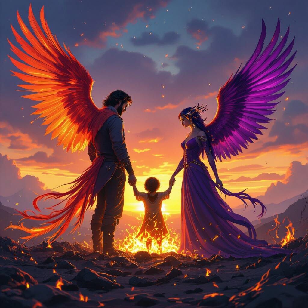 Phoenix Family Rising: Fantasy Digital Art