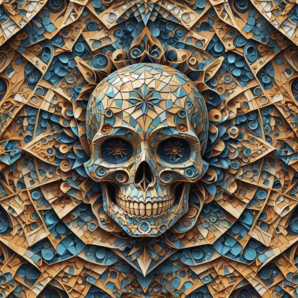 Fractal Mosaic: Geometric Sugar Skull in Origami Style