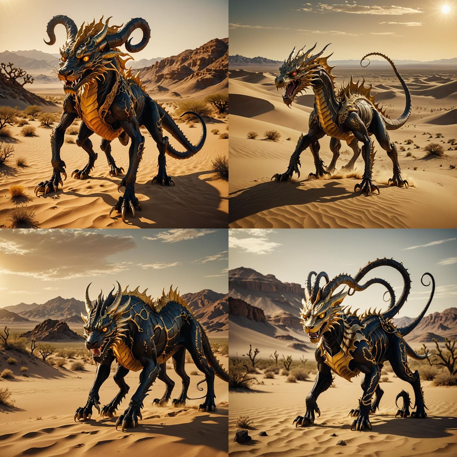 Hybrid Dragon-Beast in Arid Desert, Cinematic Still