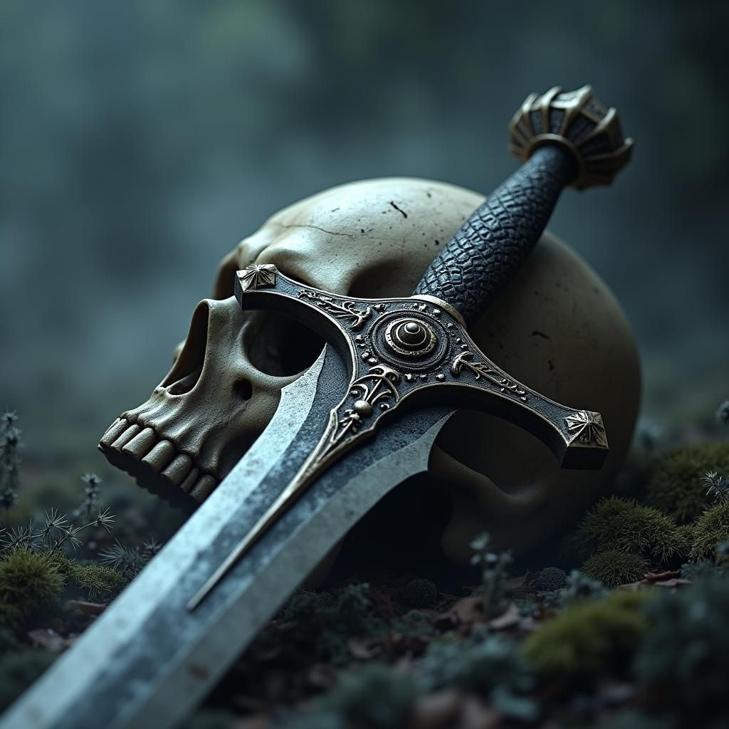 Mystical Sword and Skull in Gothic Setting