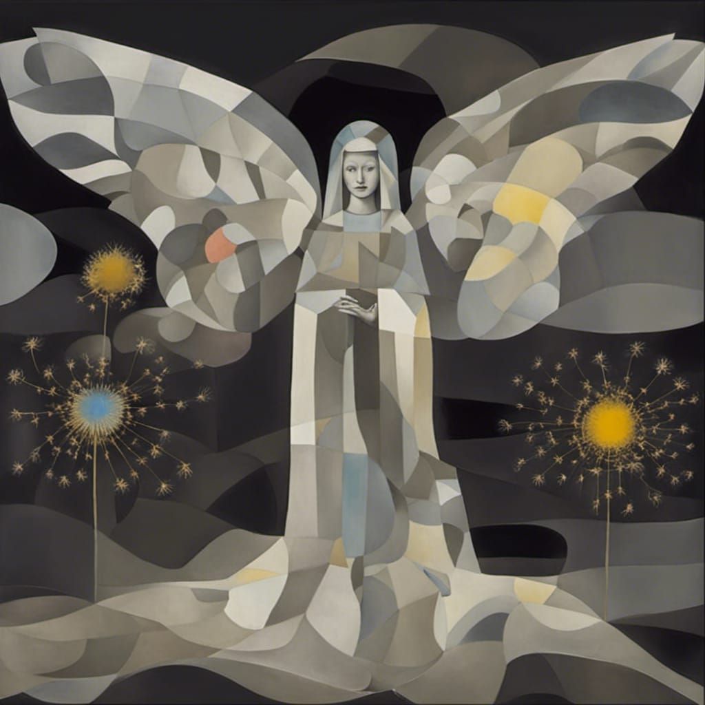 Winged Angels and Holy Mother Mary in a Million Dandelion dr...