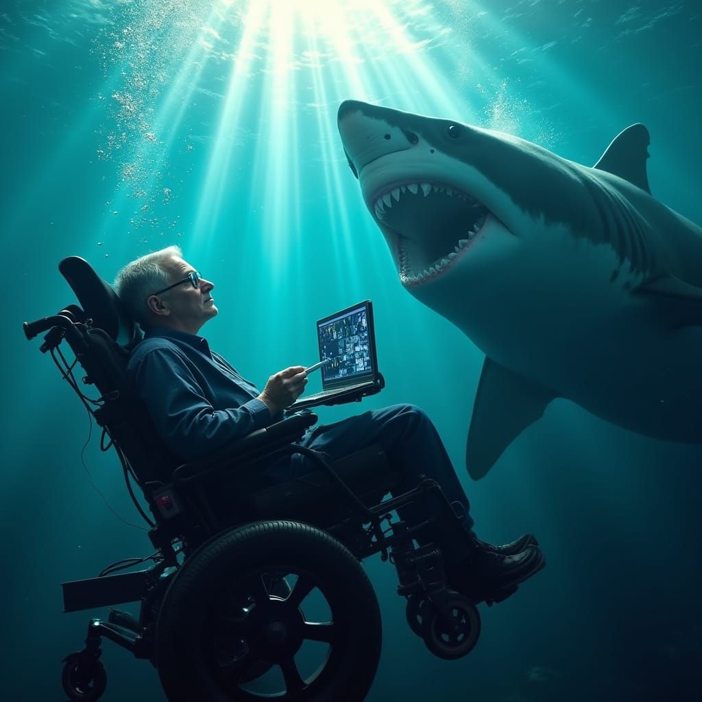Hawking Battles Shark in Underwater Mech