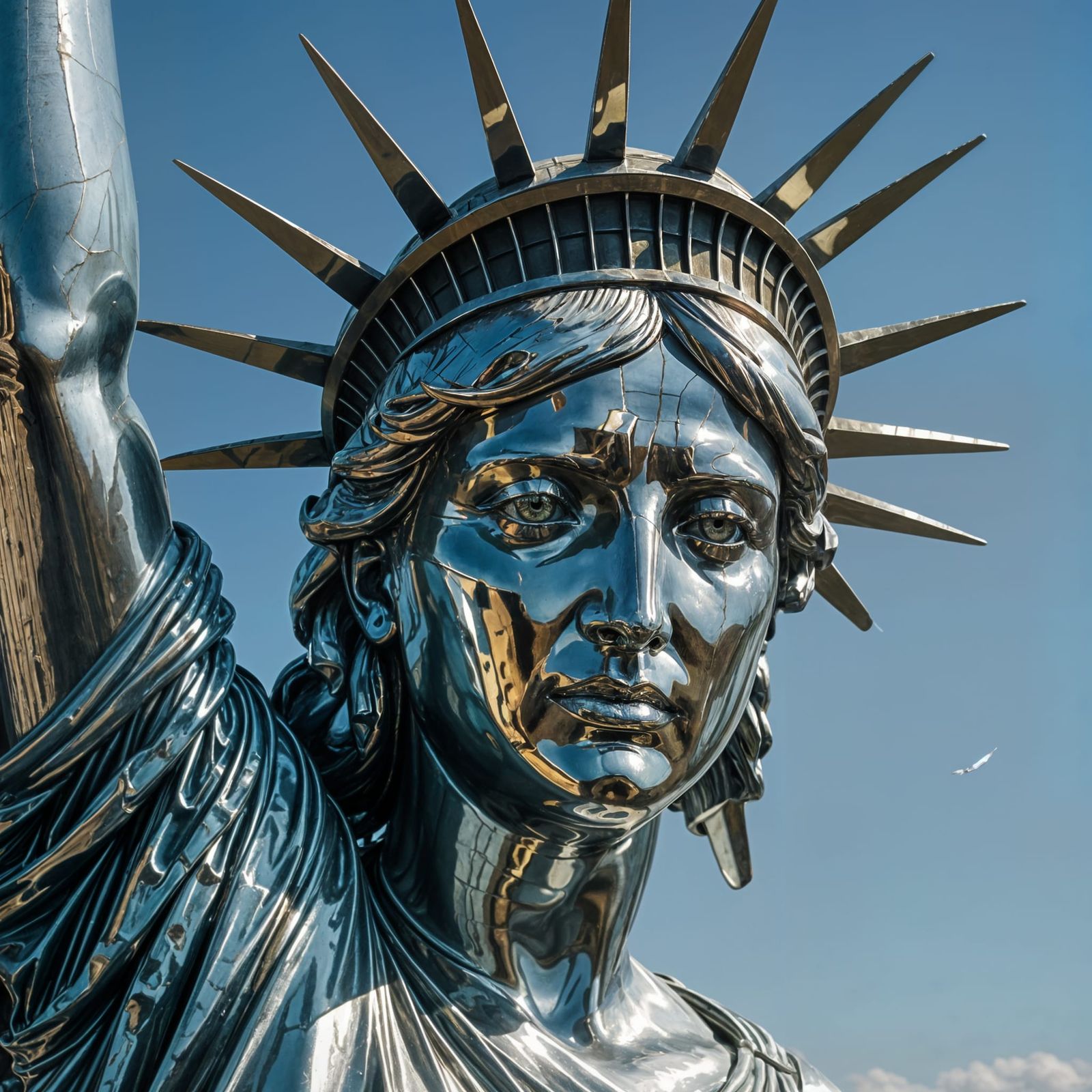 Chromed Statue of Liberty in a Melancholic Mood