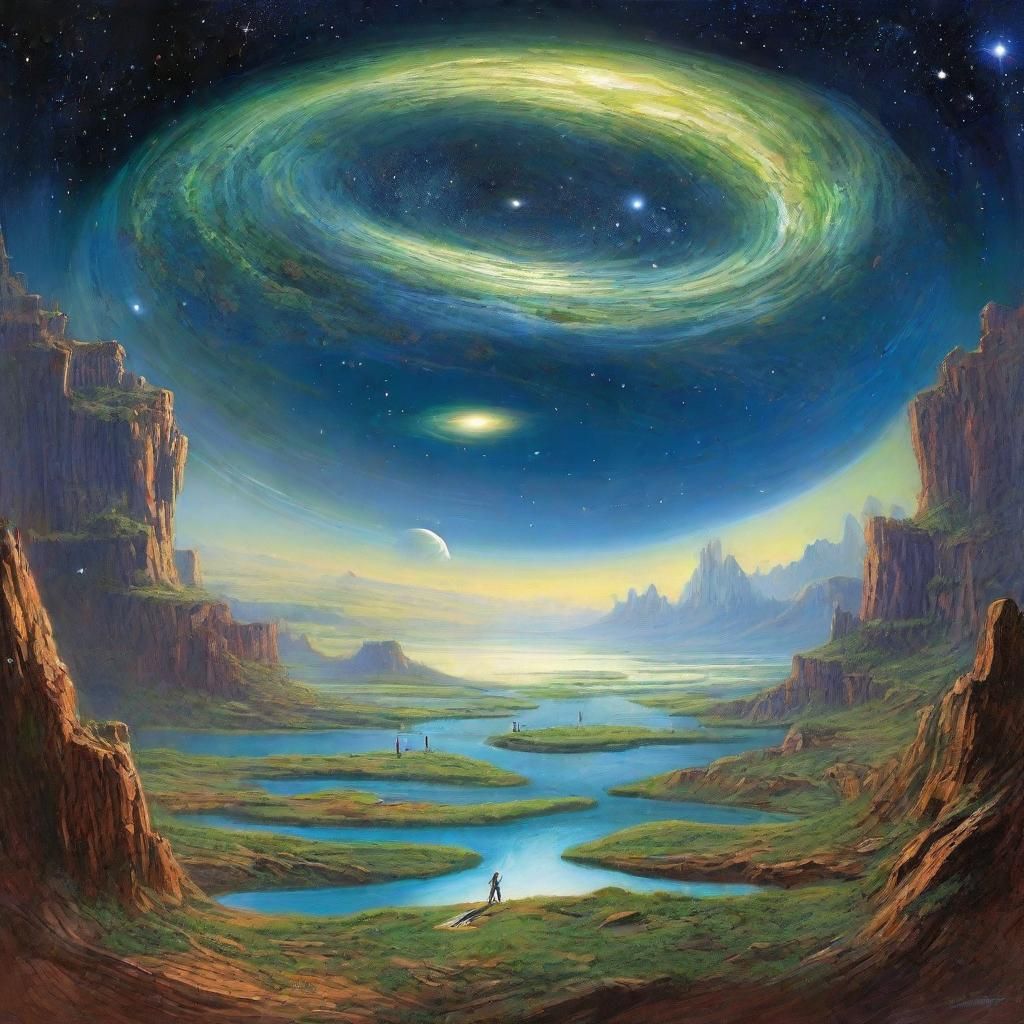 Art by James Gurney, imaginative scene of a space whirlpool ...