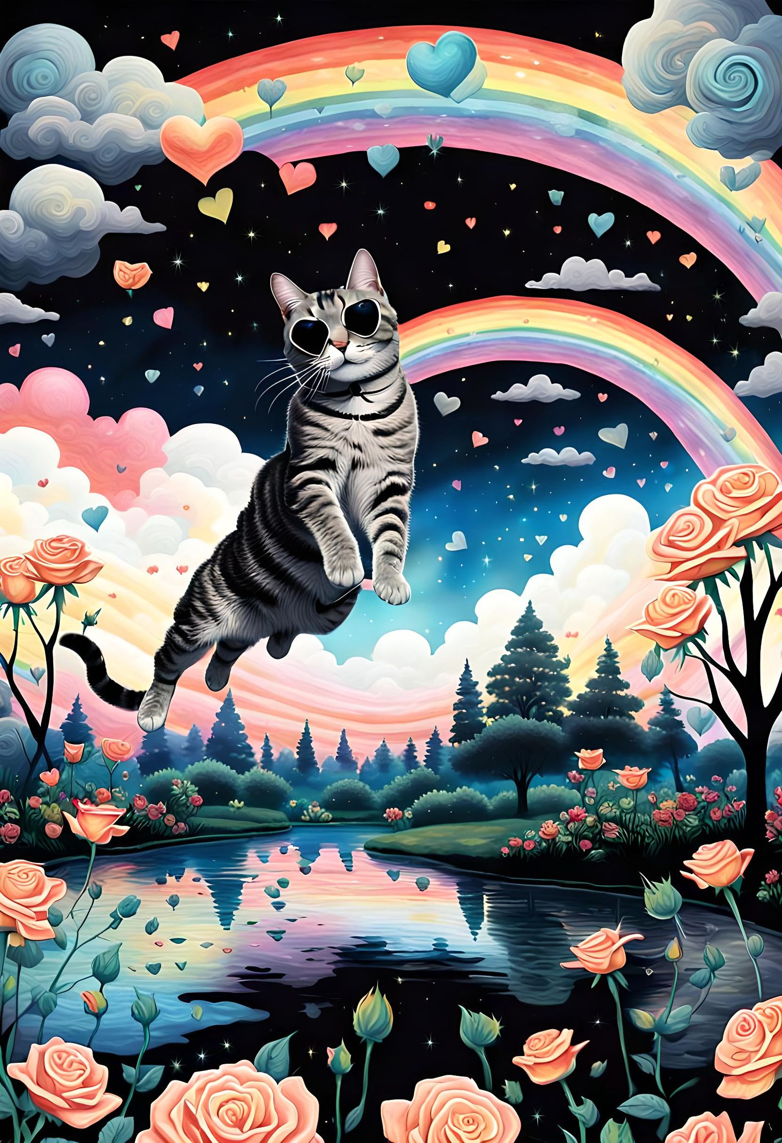 Tabby Cat in Mystical Garden: Splash Art