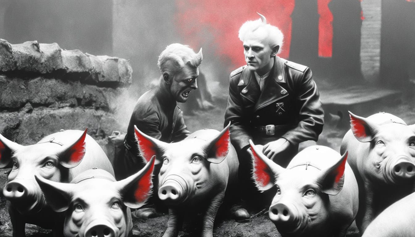 Satan Surrounded by Pigs in Dark Fantasy Art