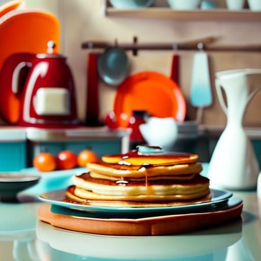 Delicious Pancakes in a Retro 50s Kitchen