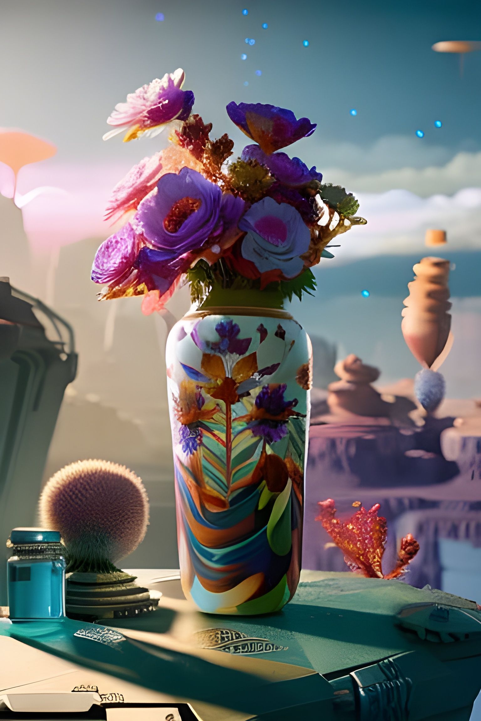 Rainbow Flower in Mason Jar, Desert Moonlight