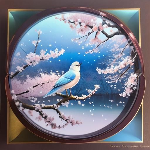 Hyperdetailed Cherry Blossom Trees with Bluebirds