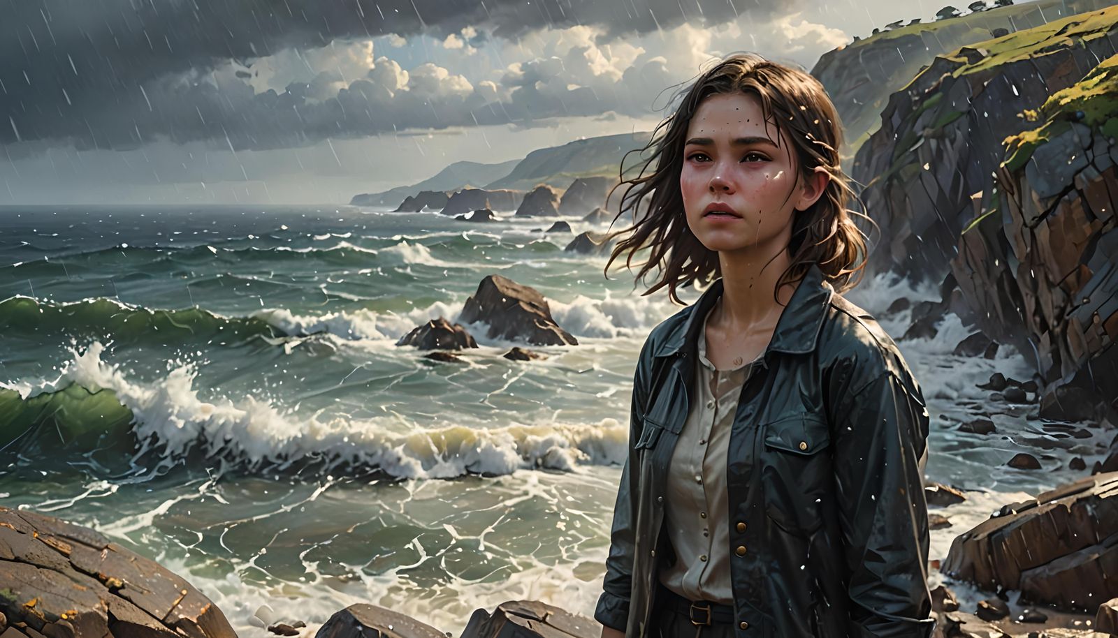 Surreal Landscape with Cats, Frogs and Rainstorm