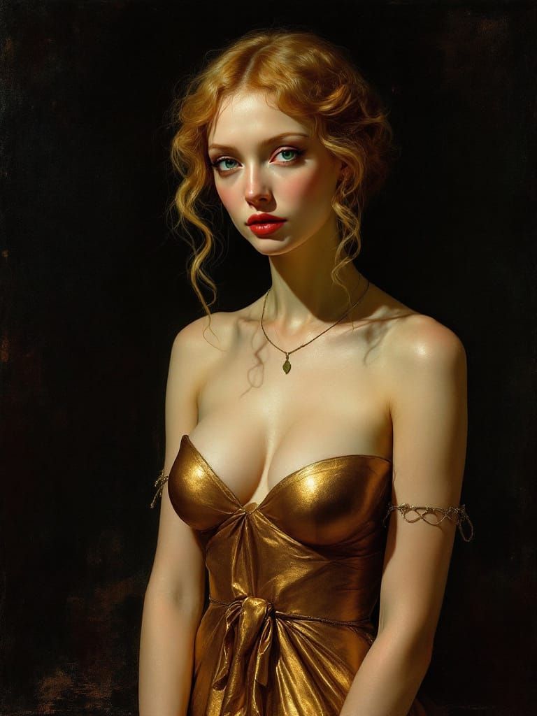 Renaissance Style Woman in Gold Sundress