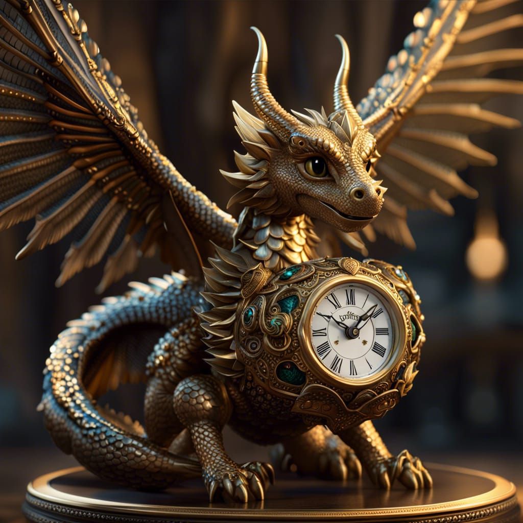 Adorable Clockwork Dragon with Sparkling Eyes