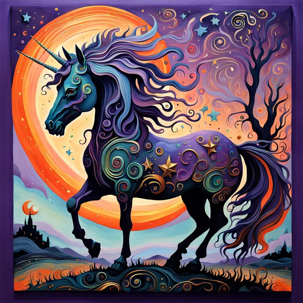 Surreal Distorted Unicorn Silhouette in Deep Color