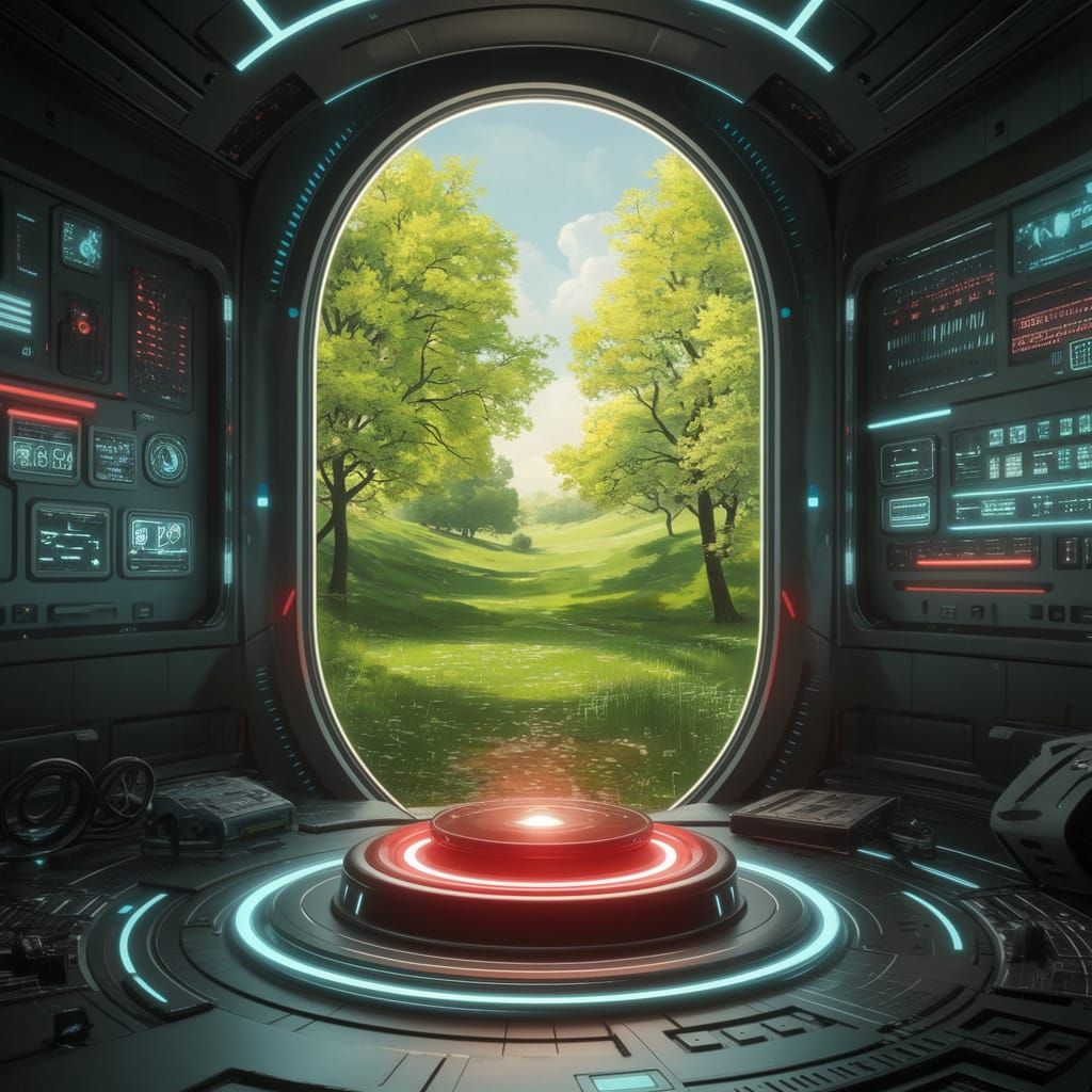 Futuristic Portal to Lush Springtime Nature