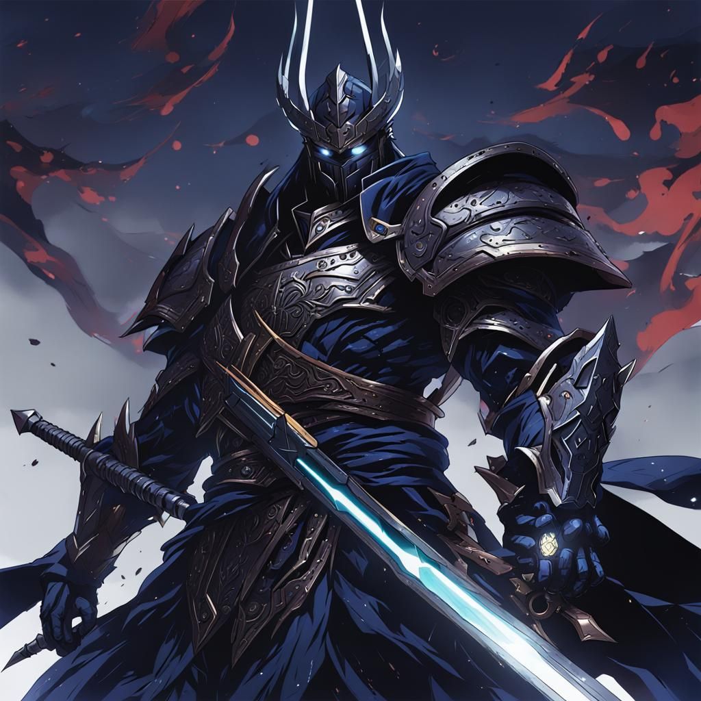 Dark Sword God in Anime Cel-Shaded Style