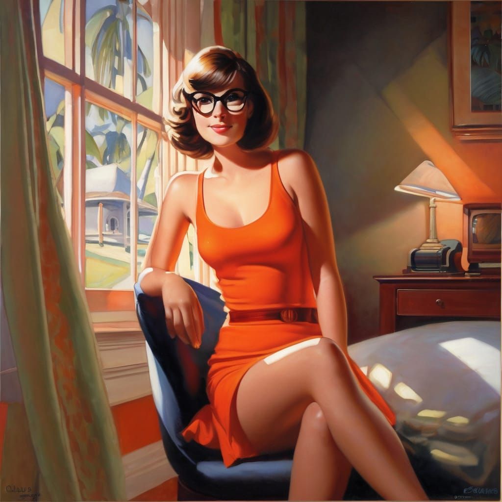 Elegant Velma Dinkley in Sultry Bedroom Setting