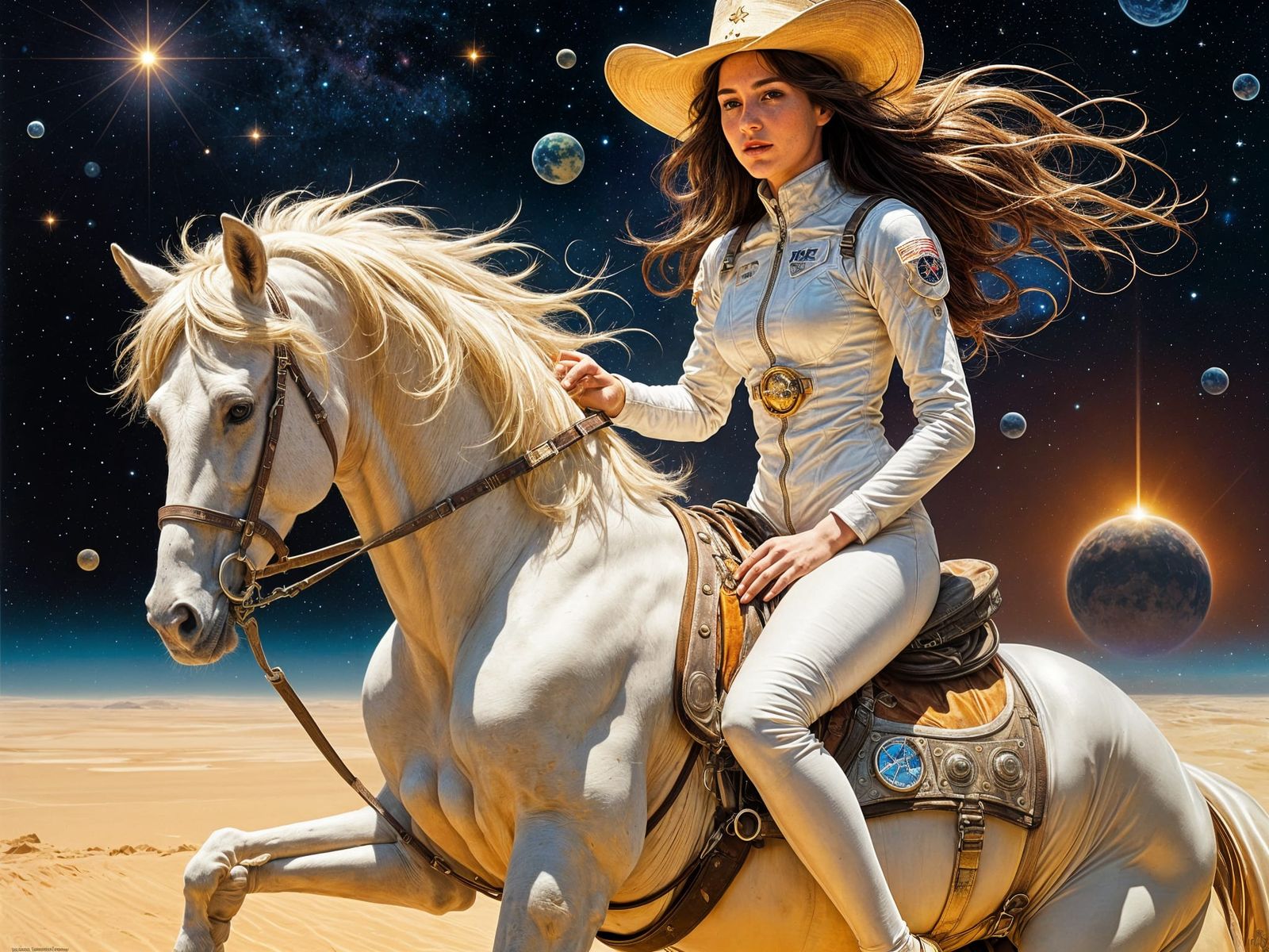 Astronaut on Horse in Space, Art Nouveau Comic