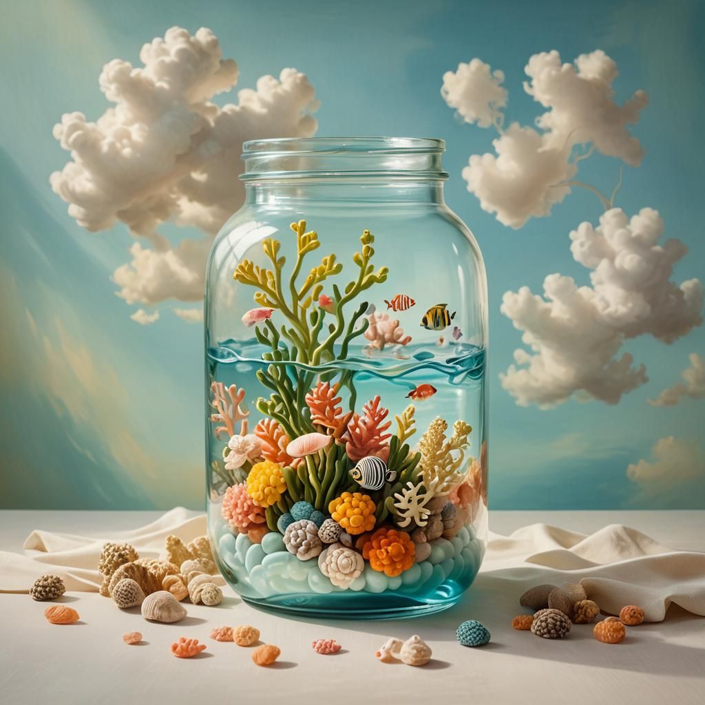 Barrier Reef in Glass Jar: Rousseau-Inspired Still Life