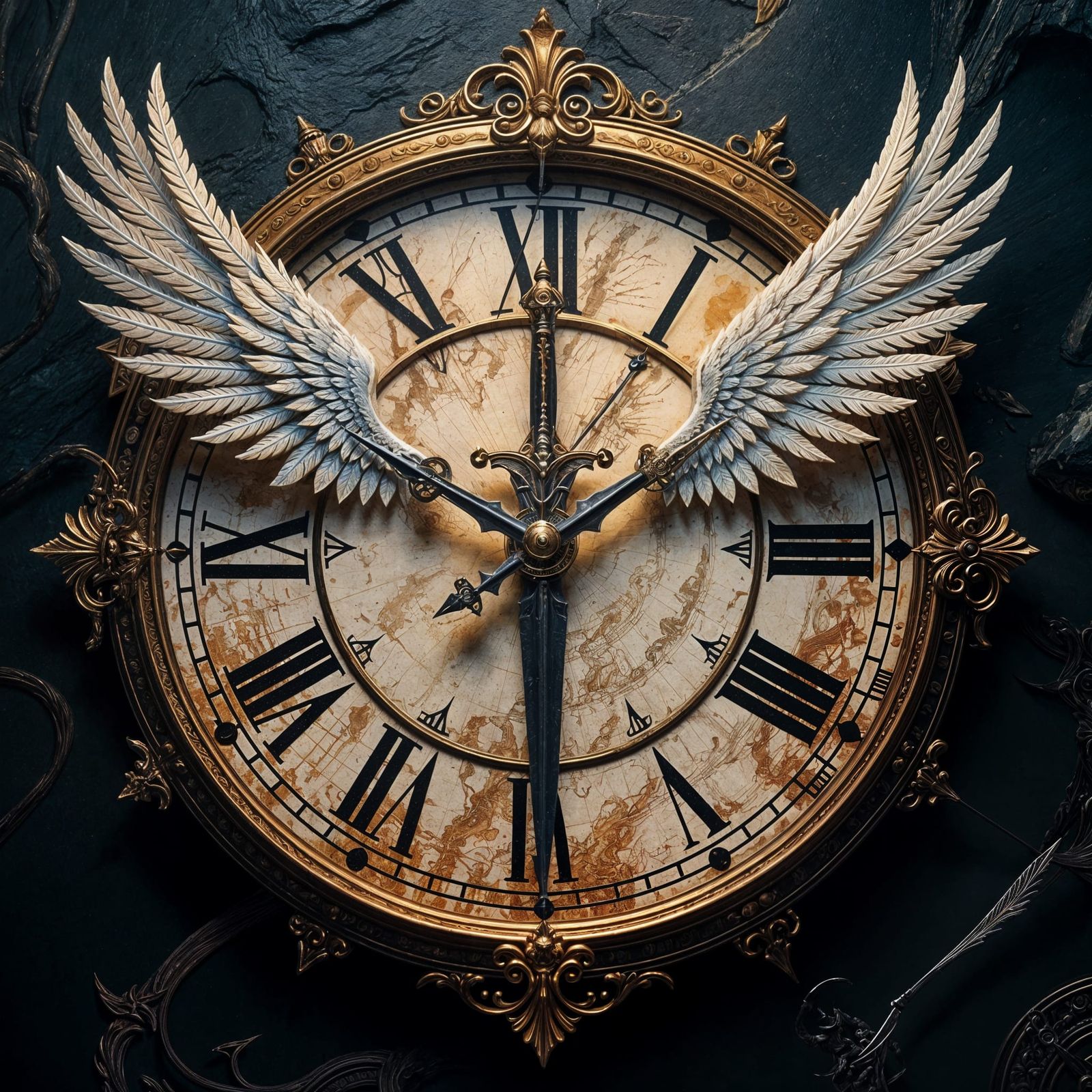Clock with Dagger and Wings: Fantasy Concept Art
