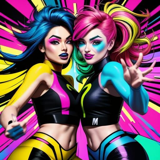Two Girls Dancing in Vibrant Pop Art Style