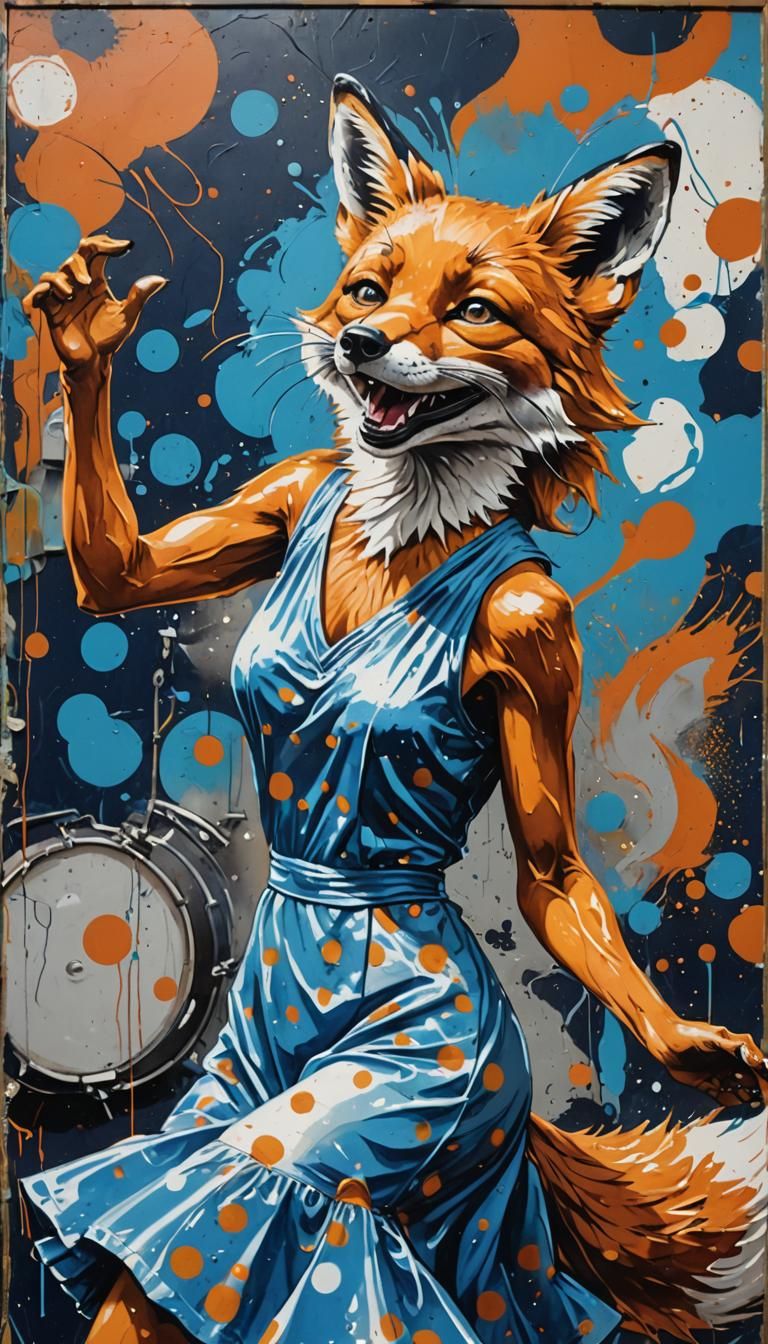 1970s Disco Fox Portrait in Graffiti Art Style