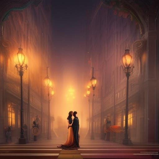 Young Couple Falling in Love, Digital Matte Painting